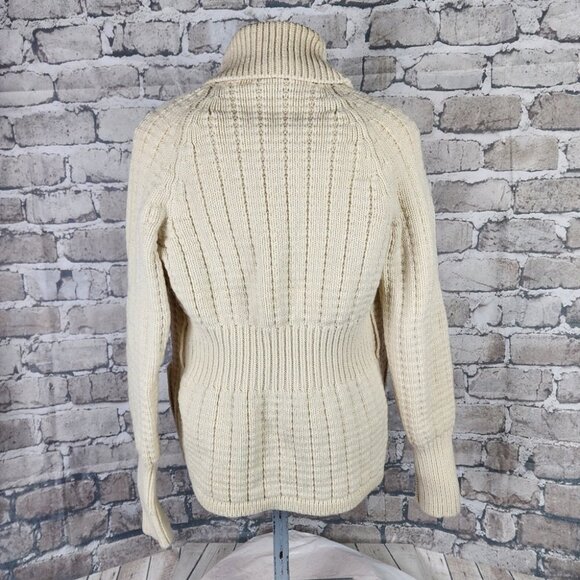 Vintage Virgin Wool Shawl Collar Cardigan Button Front Patch Pockets Cream Med - Picture 11 of 16